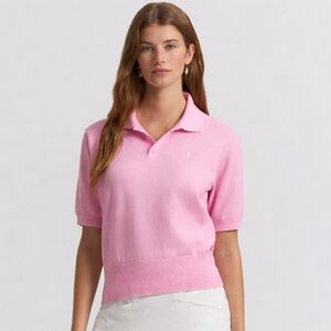 Ralph Lauren Black Label Pink Knit Polo Top Quarter Sleeve